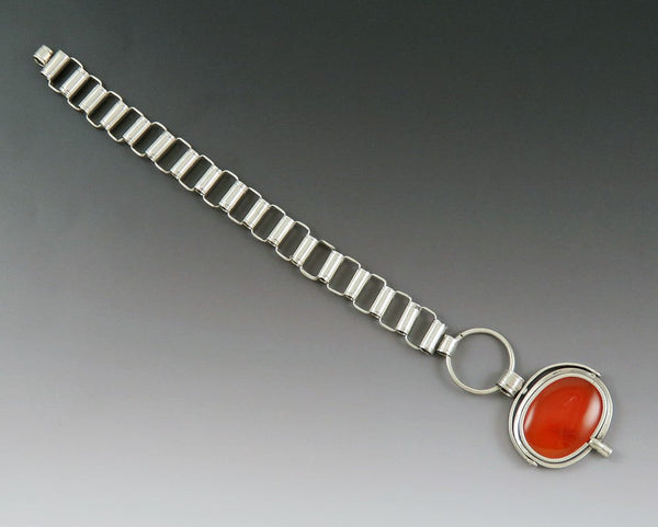 Fine c1860s Victorian Sterling Silver Carnelian Watch Winding Fob Chain