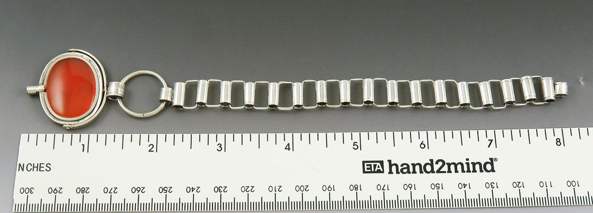 Fine c1860s Victorian Sterling Silver Carnelian Watch Winding Fob Chain