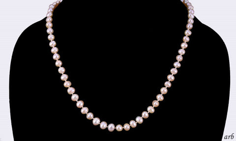 Lovely Nice Length Real Pink-Peach Pearl Necklace w/ Gilt Silver Clasp