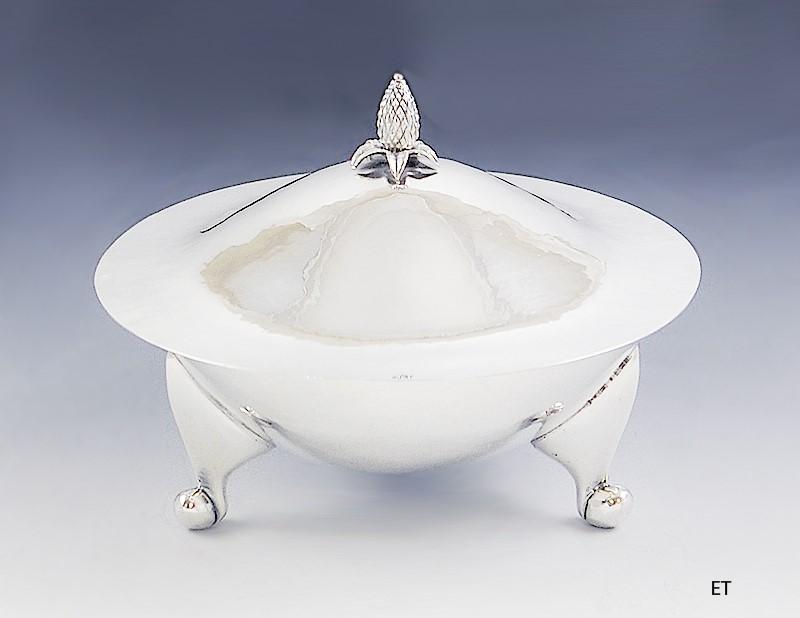 Antique c1920 American Arts & Crafts Sterling Silver Covered Bowl Dish 7"