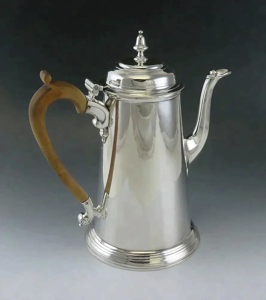 Antique 1736 English Sterling Silver Wood Handle Tea/Coffee Pot 18th Century