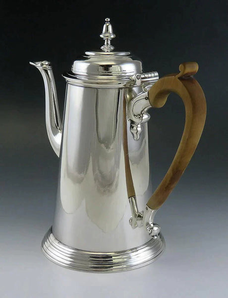 Antique 1736 English Sterling Silver Wood Handle Tea/Coffee Pot 18th Century