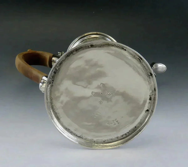 Antique 1736 English Sterling Silver Wood Handle Tea/Coffee Pot 18th Century