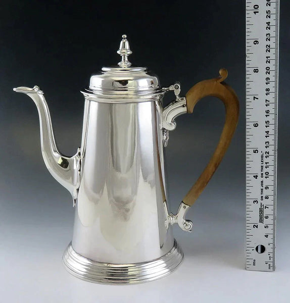 Antique 1736 English Sterling Silver Wood Handle Tea/Coffee Pot 18th Century