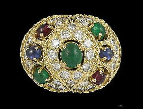 Stunning 18K Gold Emerald Sapphire Ruby & VS Diamond Ring