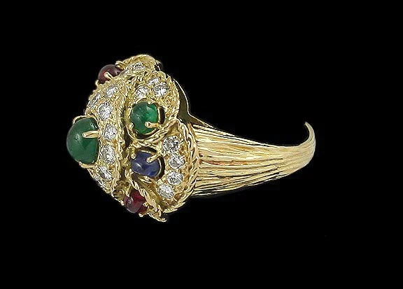 Stunning 18K Gold Emerald Sapphire Ruby & VS Diamond Ring
