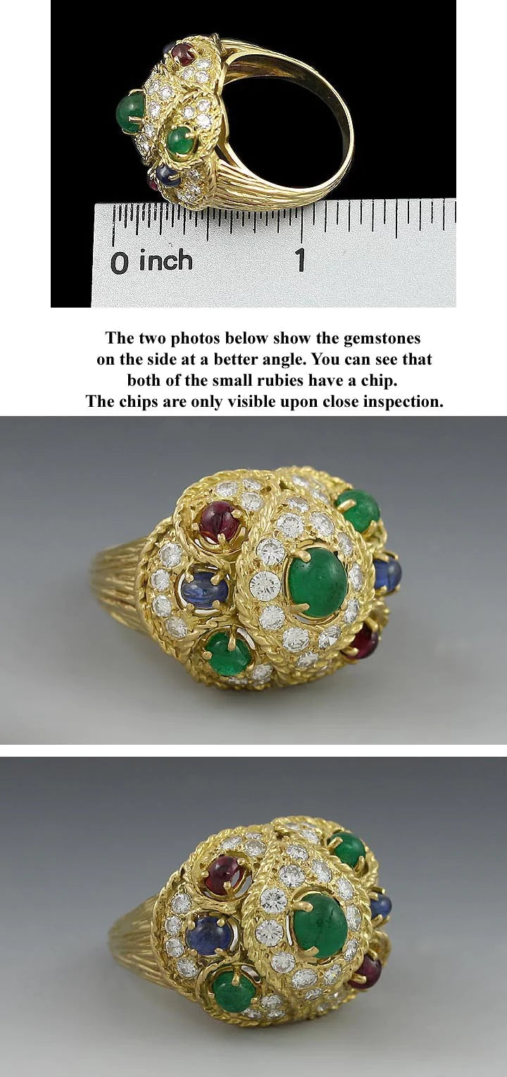 Stunning 18K Gold Emerald Sapphire Ruby & VS Diamond Ring