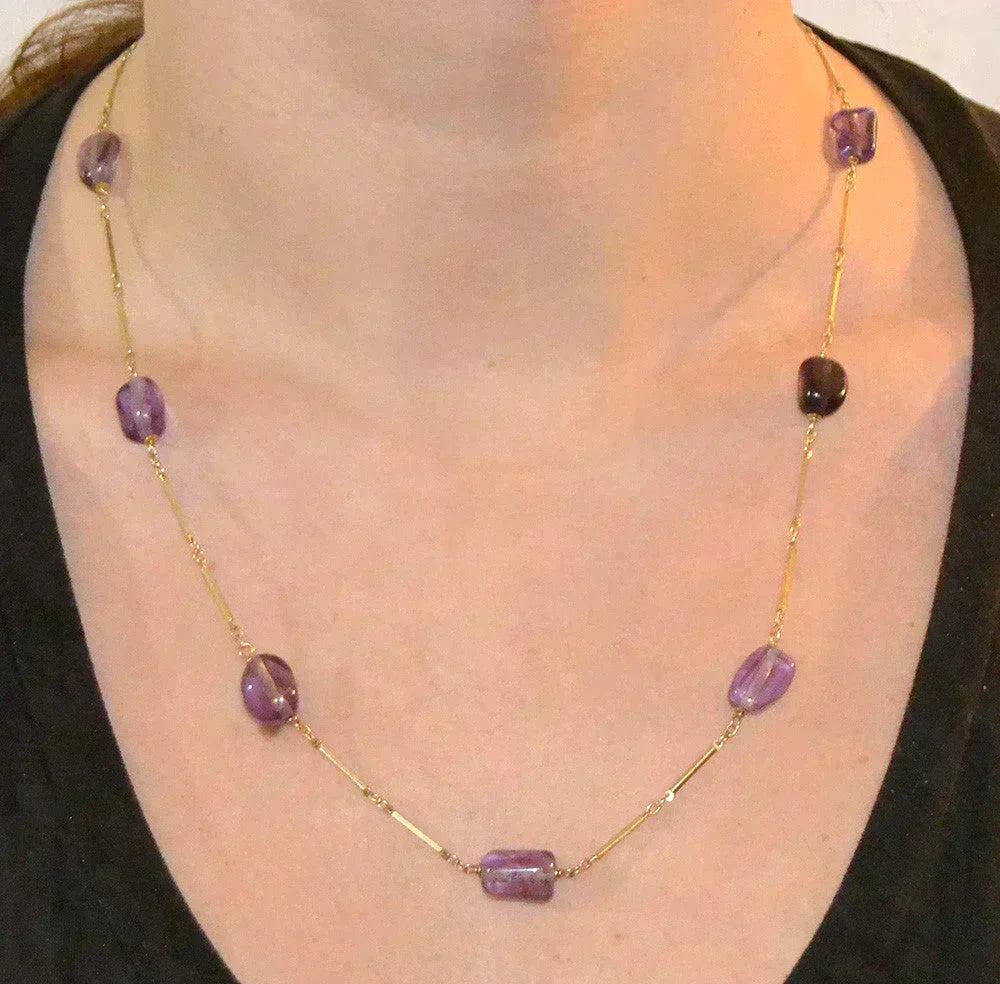 Fabulous 14k Yellow Gold Purple Amethyst Necklace