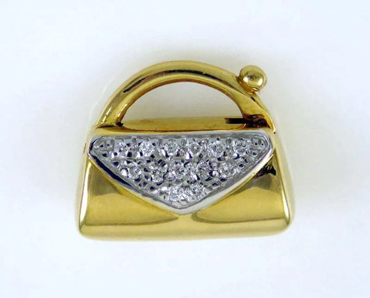 Vintage 18K Yellow Gold Diamond Studded Purse/Clutch Charm or Pendant
