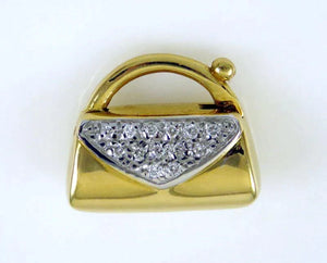 Vintage 18K Yellow Gold Diamond Studded Purse/Clutch Charm or Pendant