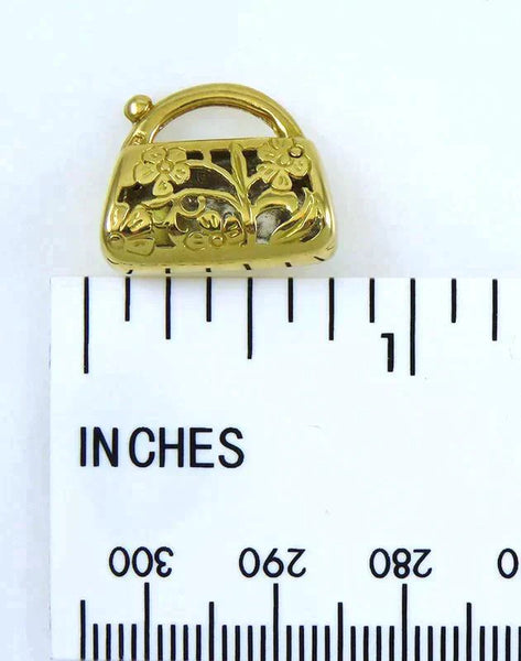 Vintage 18K Yellow Gold Diamond Studded Purse/Clutch Charm or Pendant