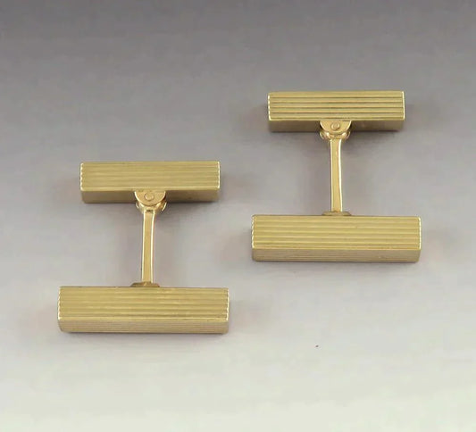 Antique c1910 Art Deco Tiffany & Co 14K Gold Ribbed Rectangular Bar Cufflinks