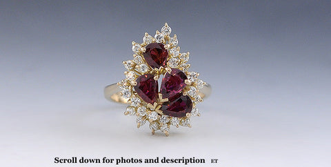 Fabulous 18k Yellow Gold Ruby Gemstone & Diamond Cluster Ring