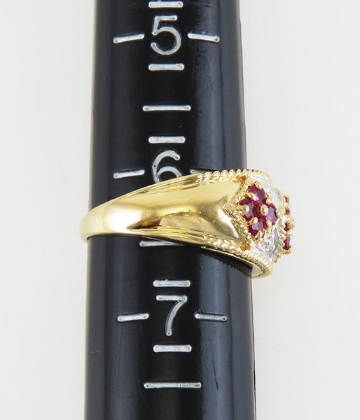 14K Yellow Gold Natural Ruby & Diamond Wide Band Ring Size 6.25