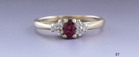 Sweet 14K Yellow Gold Ruby & Diamond Ring Size 7.5