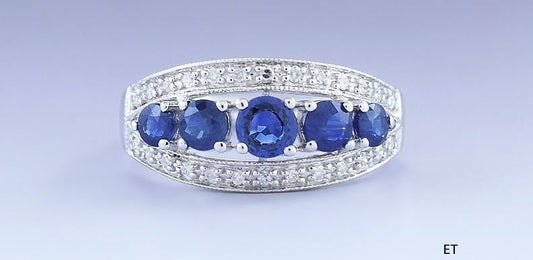Gorgeous 14k White Gold 1.25ct Blue Sapphire & Diamond Ring Size 6.5