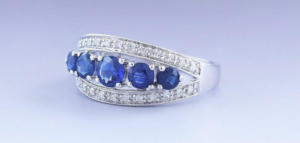 Gorgeous 14k White Gold 1.25ct Blue Sapphire & Diamond Ring Size 6.5