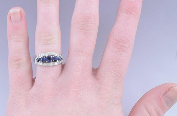 Gorgeous 14k White Gold 1.25ct Blue Sapphire & Diamond Ring Size 6.5