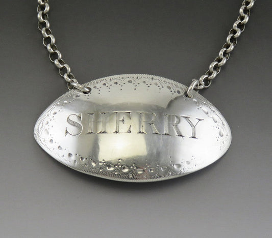 Antique 1819 English Sterling Silver Sherry Wine/Liquor Decanter/Bottle Label