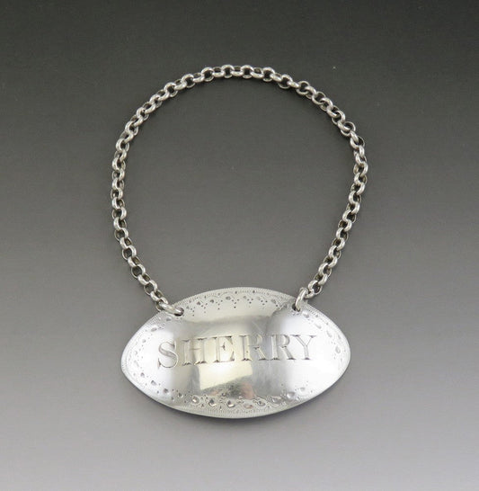 Antique 1819 English Sterling Silver Sherry Wine/Liquor Decanter/Bottle Label