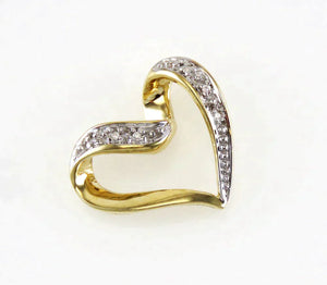 Attractive 10K Yellow Gold & Diamond Openwork Love Heart Necklace Pendant