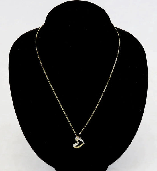Attractive 10K Yellow Gold & Diamond Openwork Love Heart Necklace Pendant