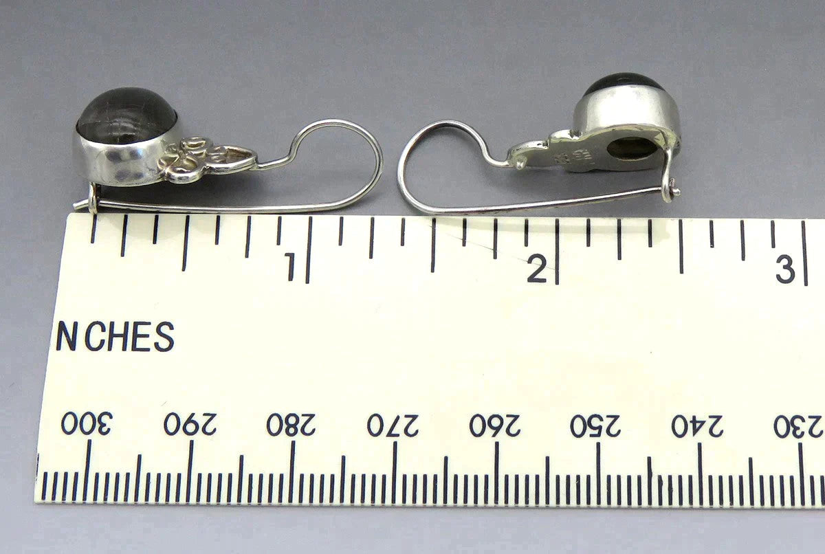 Pair Artisan Sterling Silver Labradorite Gemstone Cabochon Dangle Earrings