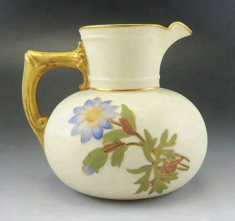 Antique 1889 Royal Worcester 1376 Porcelain Gold Flower Milk Jug/Pitcher Creamer