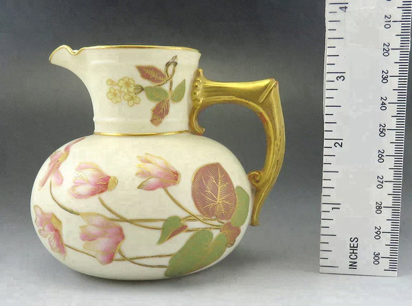 Antique 1889 Royal Worcester 1376 Porcelain Gold Flower Milk Jug/Pitcher Creamer