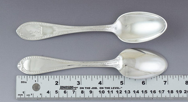 6 Antique 1850s Tiffany & Co Sterling Silver Bead Place Dessert Oval Soup Spoons