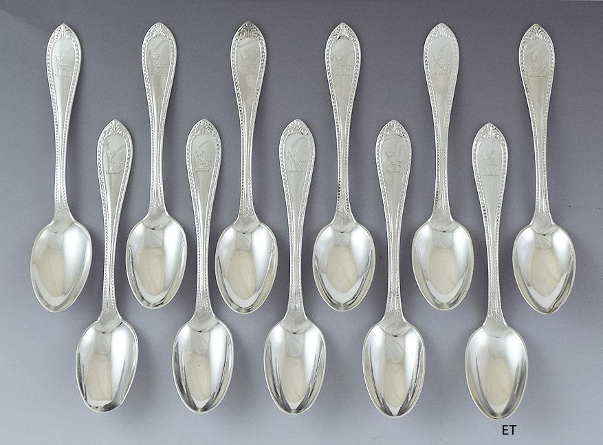 set of 11 Antique 1850s Tiffany & Co Bead patterned Teaspoons