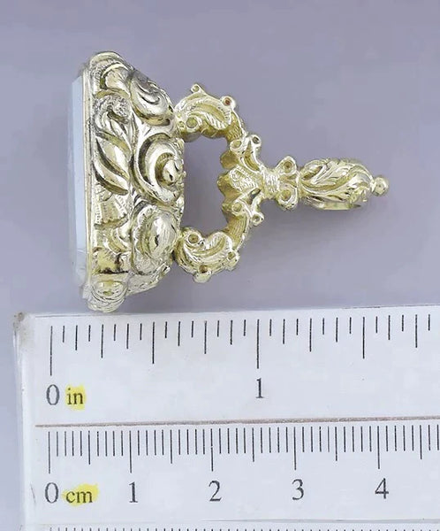 c1830s-1880s Superb Victorian Gold Filled Chalcedony Seal Fob Wilson Crest
