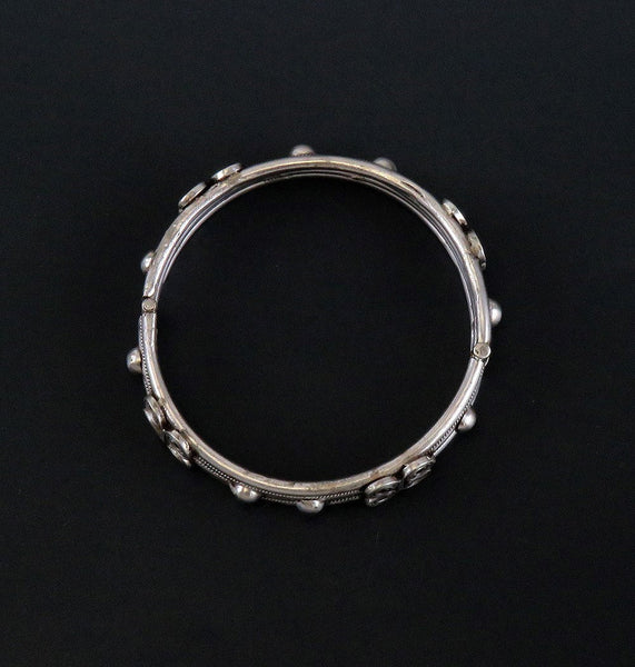 VTG Sterling Silver Hand Made Middle Eastern or Tribal Hinged Bangle Bracelet