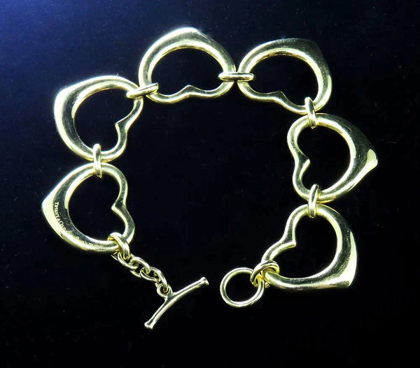 Tiffany & Co 18K Yellow Gold Elsa Peretti Open Heart Link Bracelet w/ Box