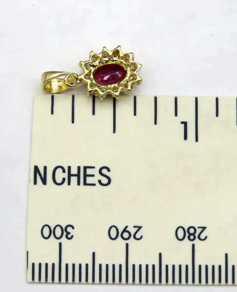 Sweet 18K Yellow Gold 12 Diamond Lab Created Ruby Necklace Pendant