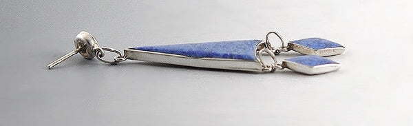 Pretty Geometric .925 Sterling Silver Earrings Lapis Lazuli 10.7 grams