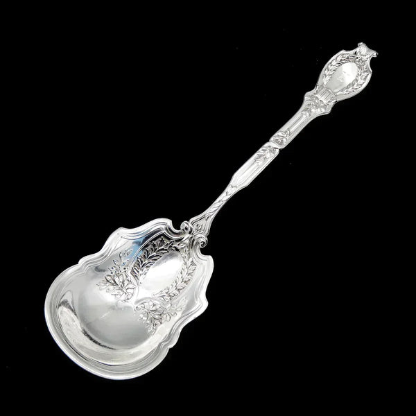 Antique c1910 Sterling Silver Durgin Madam Du Barry Wreath Serving Spoon 7 3/4"