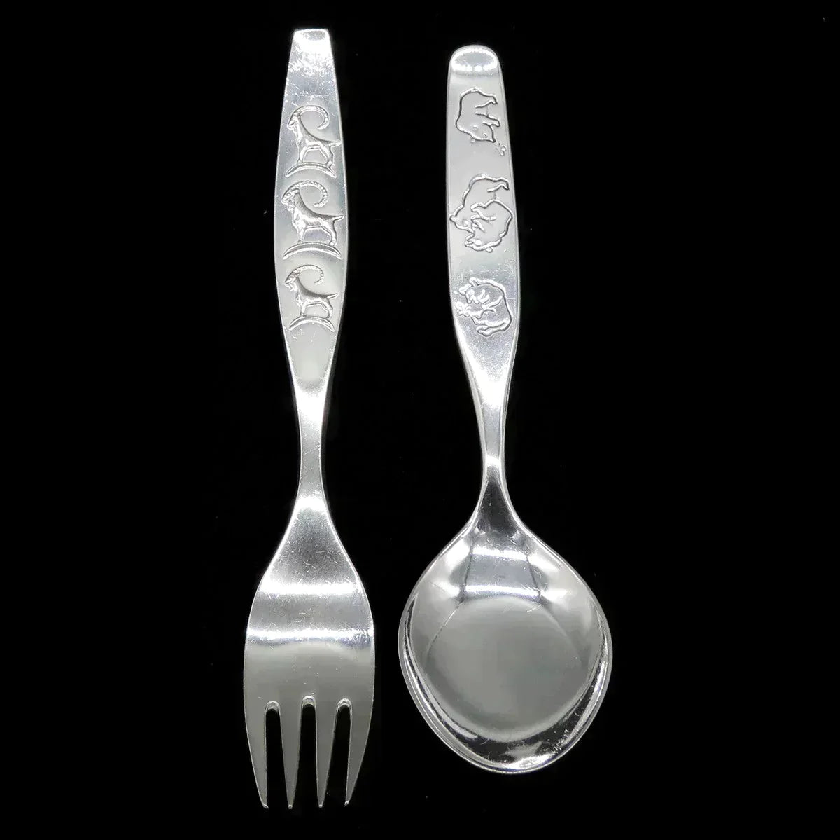 Vintage Norwegian Silver Ibex/Goat Bear Youth Child Fork Spoon Flatware Set