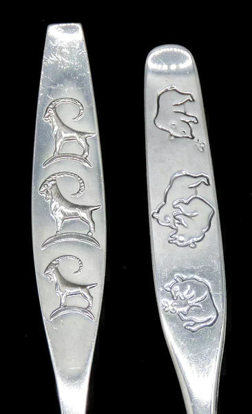 Vintage Norwegian Silver Ibex/Goat Bear Youth Child Fork Spoon Flatware Set