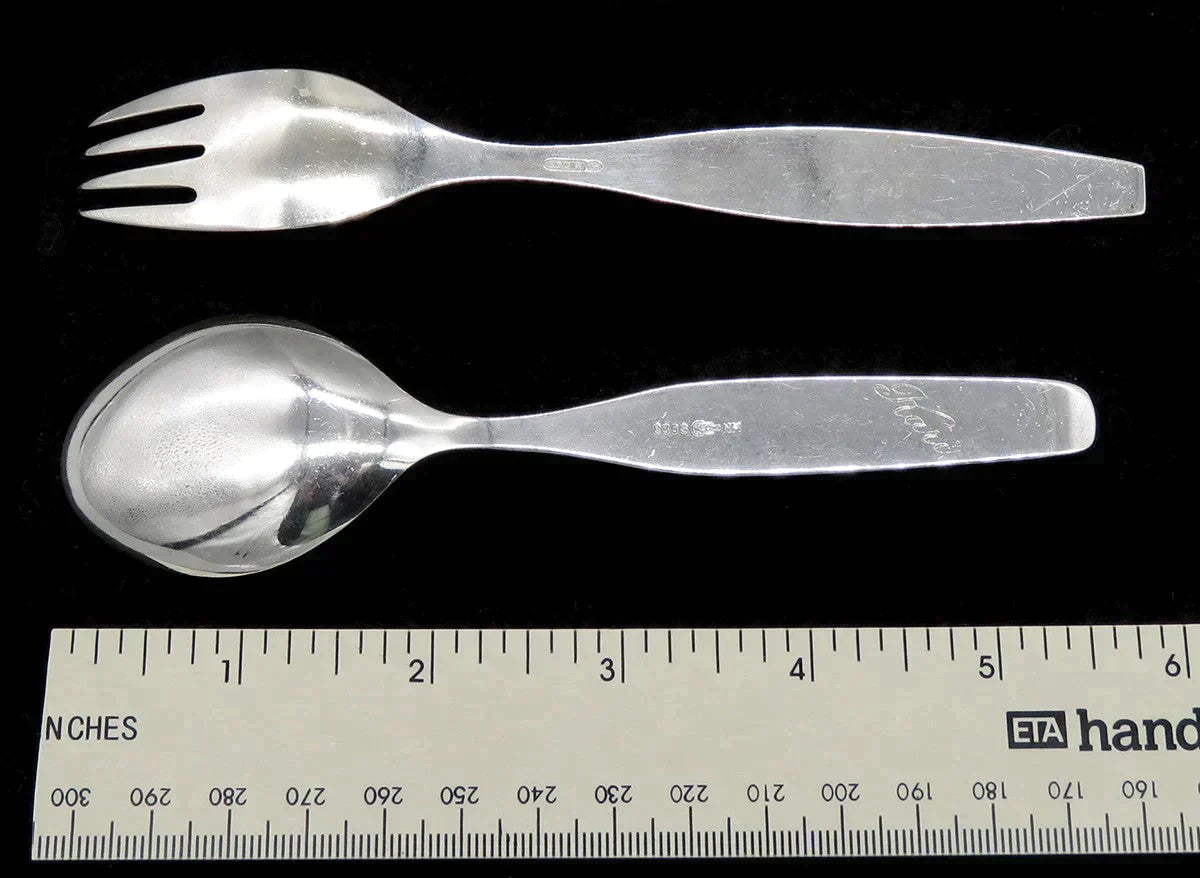 Vintage Norwegian Silver Ibex/Goat Bear Youth Child Fork Spoon Flatware Set